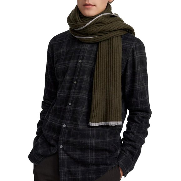 Theory Miles K0881724 Grove Multi Green Wool Men Women 1SZ Scarf - Picture 2 of 5